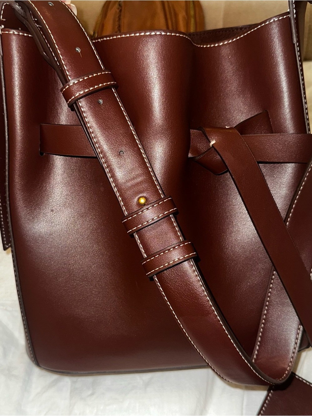 Zara Brown Leather Shoulder Bucket Bag
